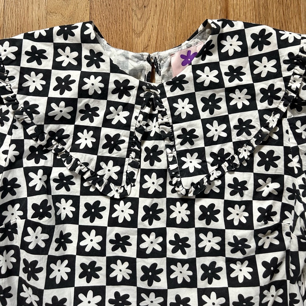 LISA SAYS GAH wendy daisy check black long sleeve blouse victorian size L - Picture 6 of 15